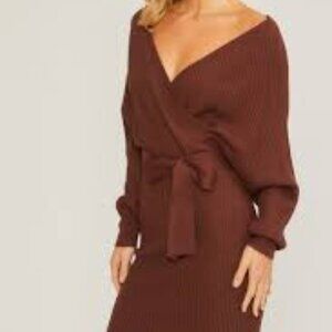 Womens brown belted sweater dress Size Large